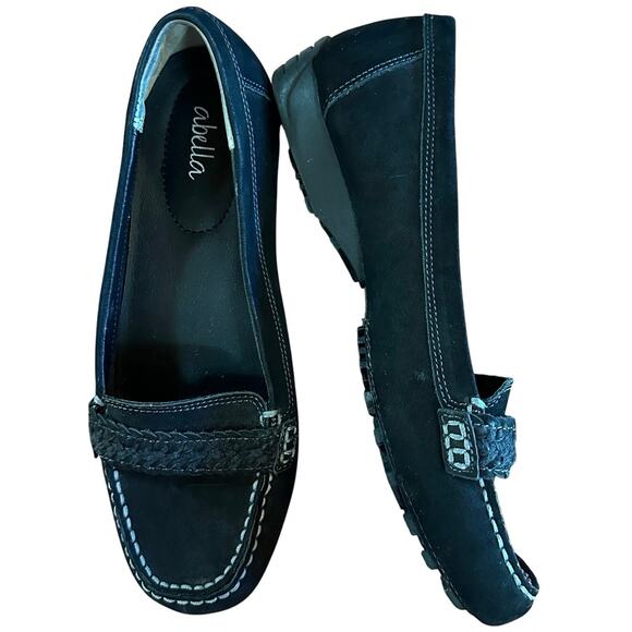 Abella Glena Black Suede Leather Loafers Women’s 8.5 Cushioned Comfort Flats - Picture 1 of 12